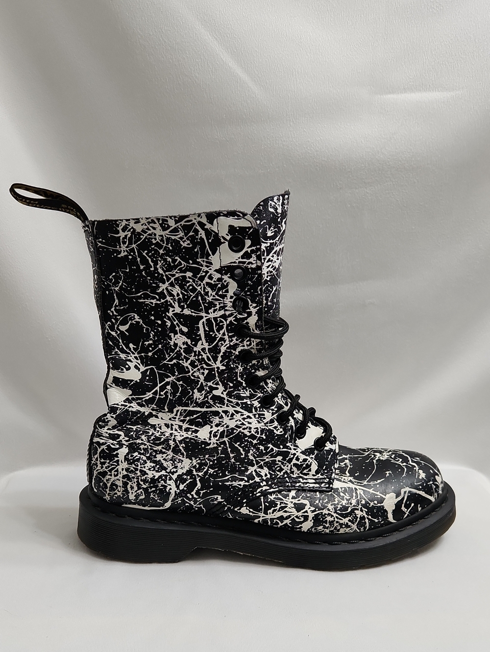 Dr. Martens 1490 Black White Paint Splatter Boots (W Size 8)